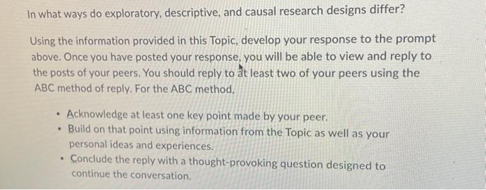 marketing research In what ways do exploratory, descriptive, and causal research designs