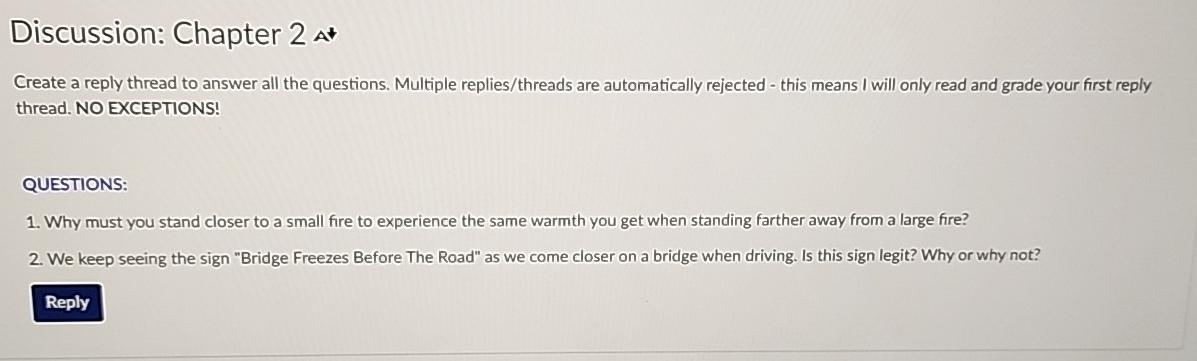  Discussion: Chapter 2 Create a reply thread to answer all the
