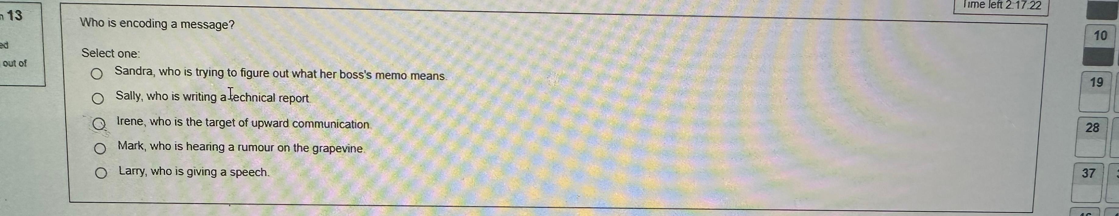  13 Who is encoding a message? Select one: Sandra, who is