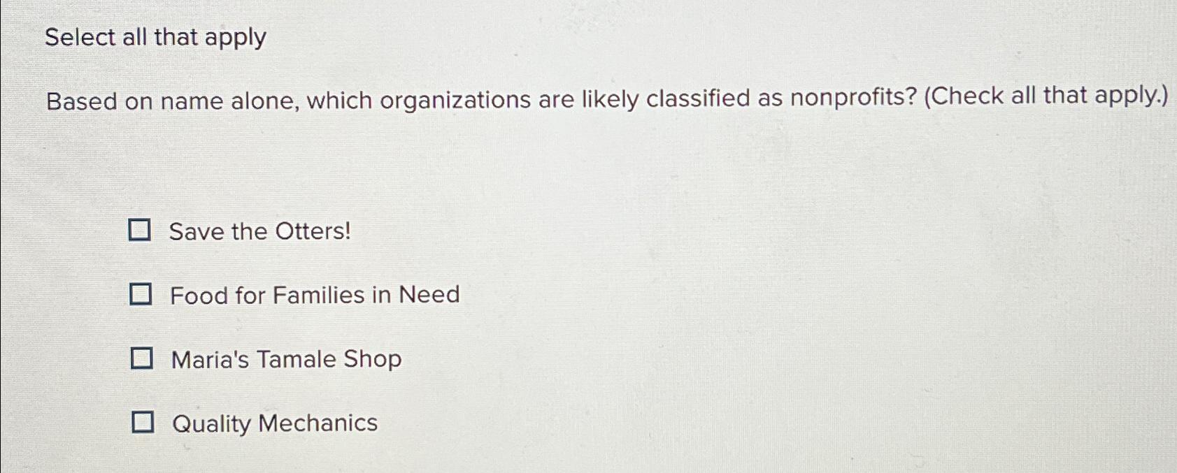  Select all that apply Based on name alone, which organizations are