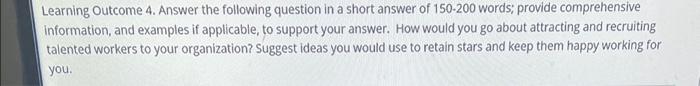  Learning Outcome 4. Answer the following question in a short answer