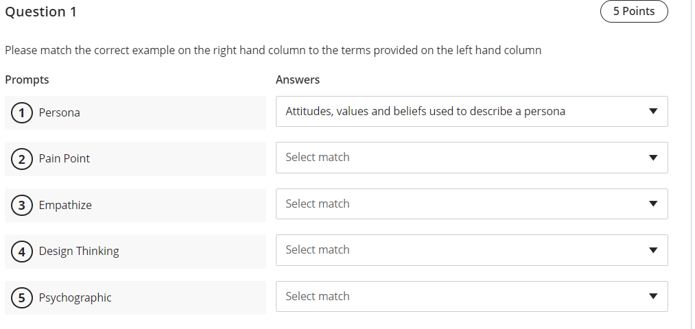  Question 1 Please match the correct example on the right hand