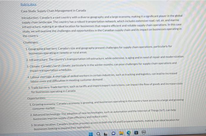 Case Study: Supply Chain Management in Canada Introduction: Canada is a