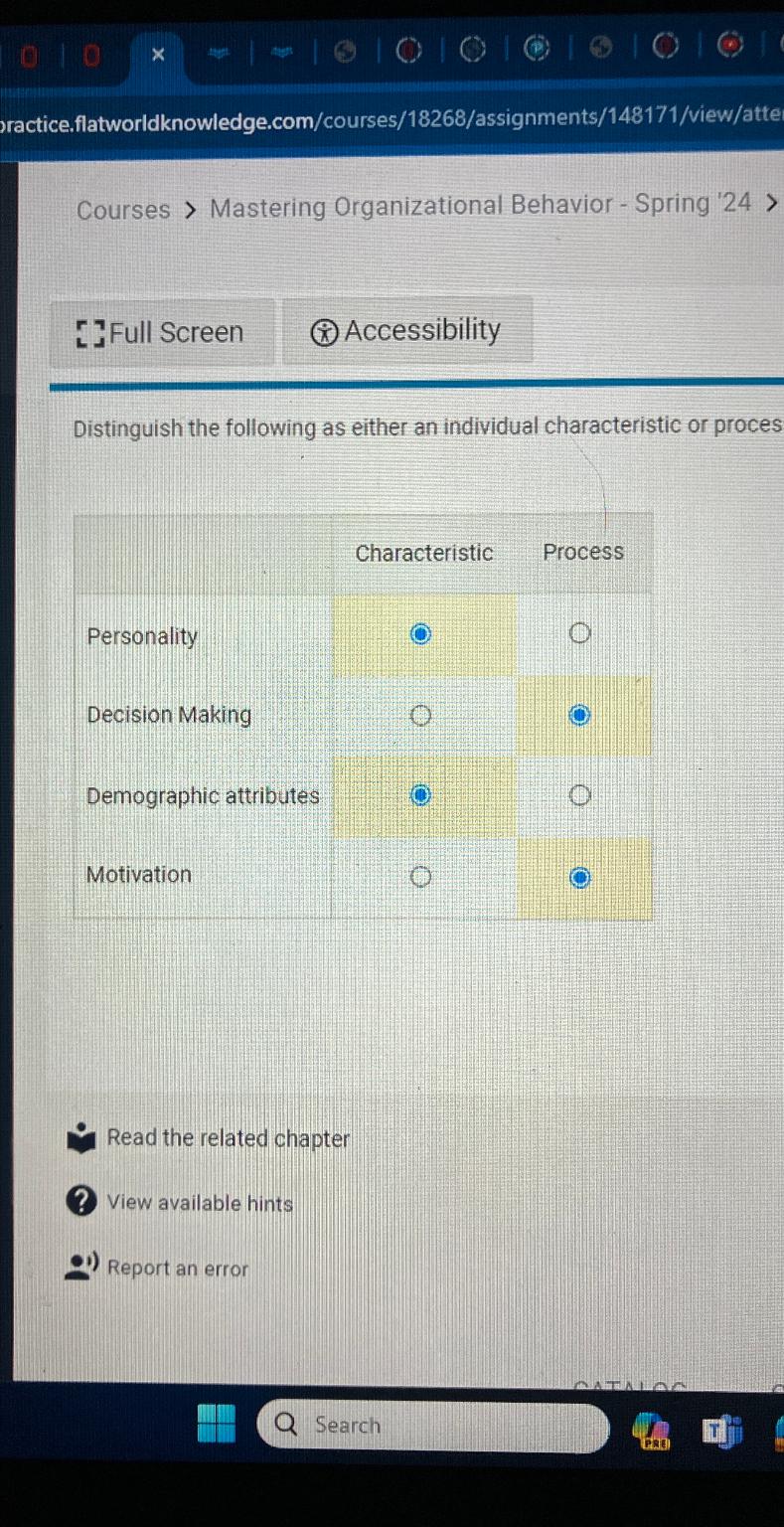  Courses > Mastering Organizational Behavior - Spring '24> Full Screen Distinguish