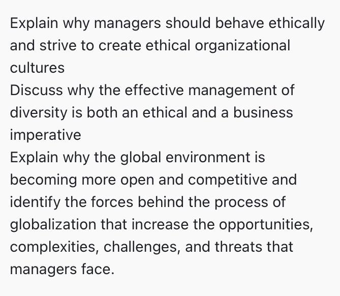 answer correctly for a like Explain why managers should behave ethicall and