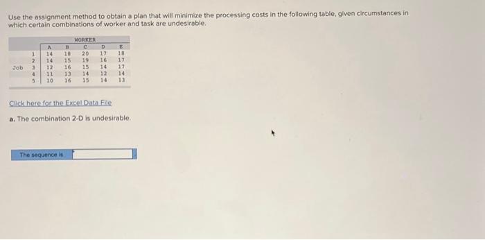  bruh Use the assignment method to obtain a plan that will