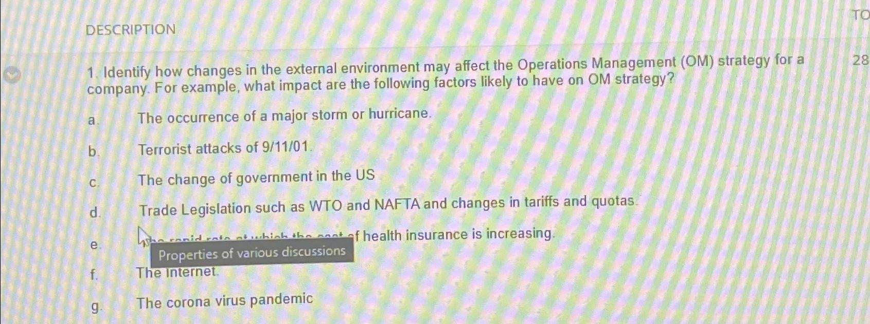  DESCRIPTION Identify how changes in the external environment may affect the