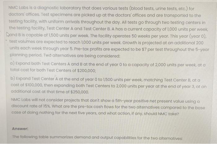  NMC Labs is a diagnostic laboratory that does various tests (blood