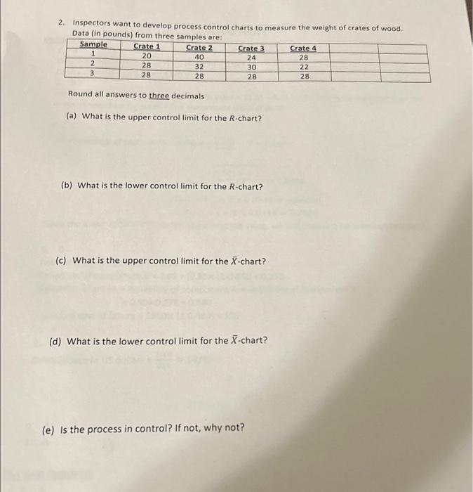  2. Inspectors want to develop process control charts to measure the