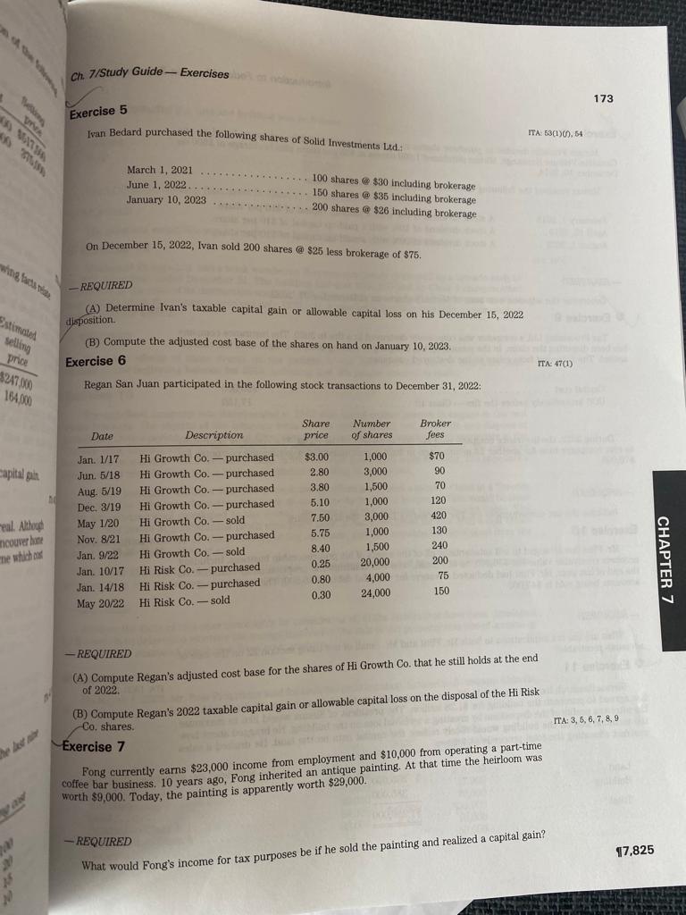  - REQUIRED (A) Compute Regan's adjusted cost base for the shares