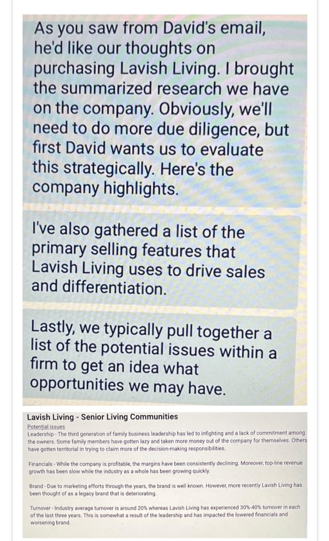 purchase decision. Keep in mind that we're looking for a company that