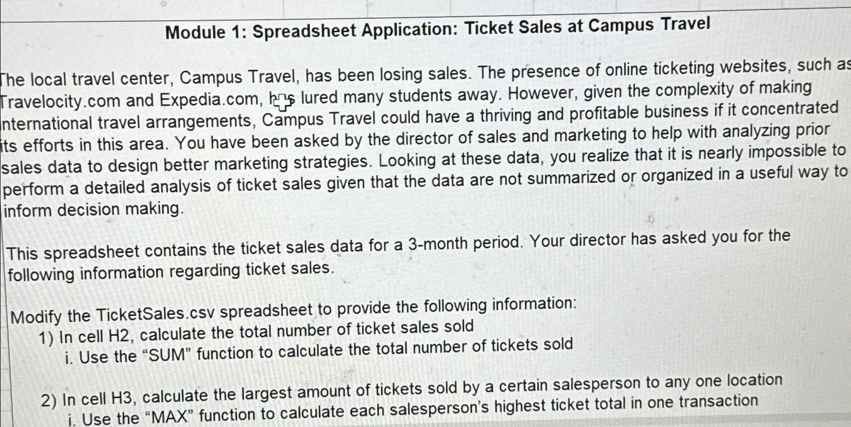  Module 1: Spreadsheet Application: Ticket Sales at Campus Travel The local
