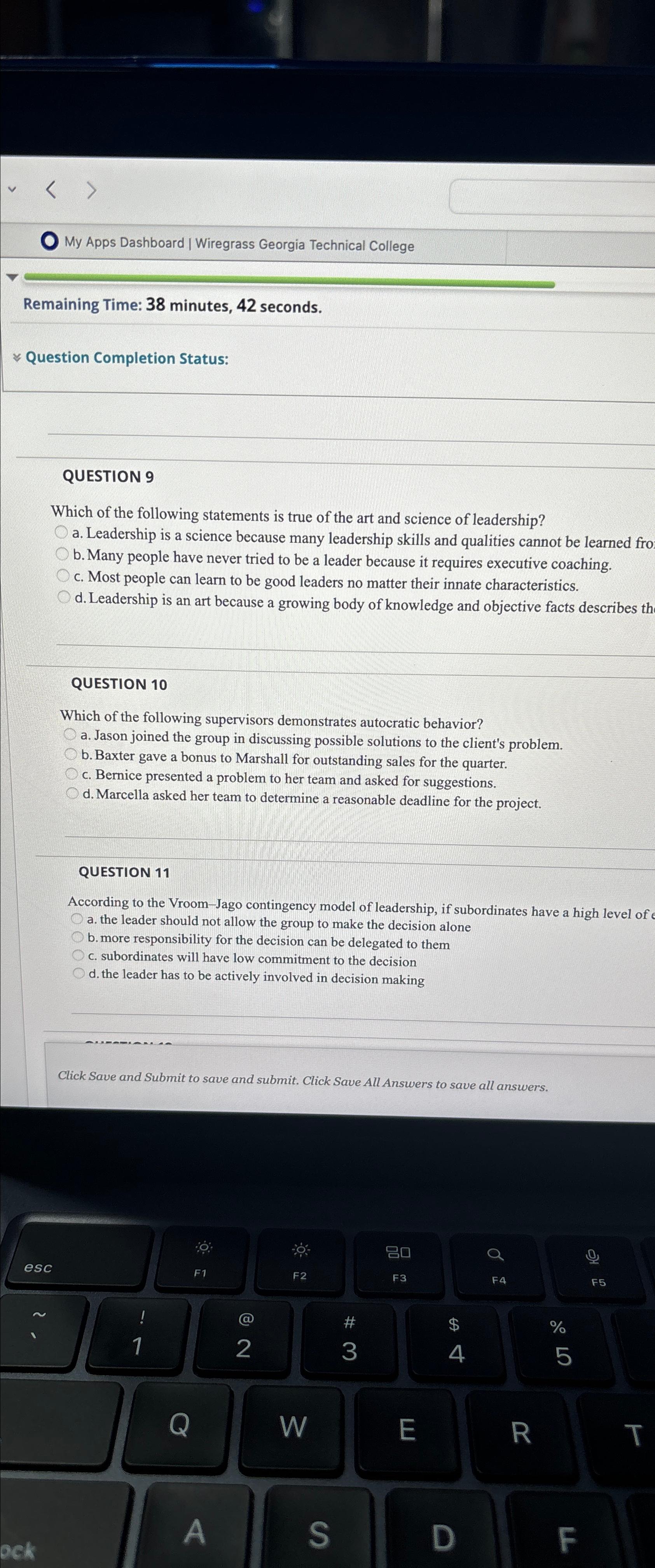  My Apps Dashboard I Wiregrass Georgia Technical College Remaining Time: 38
