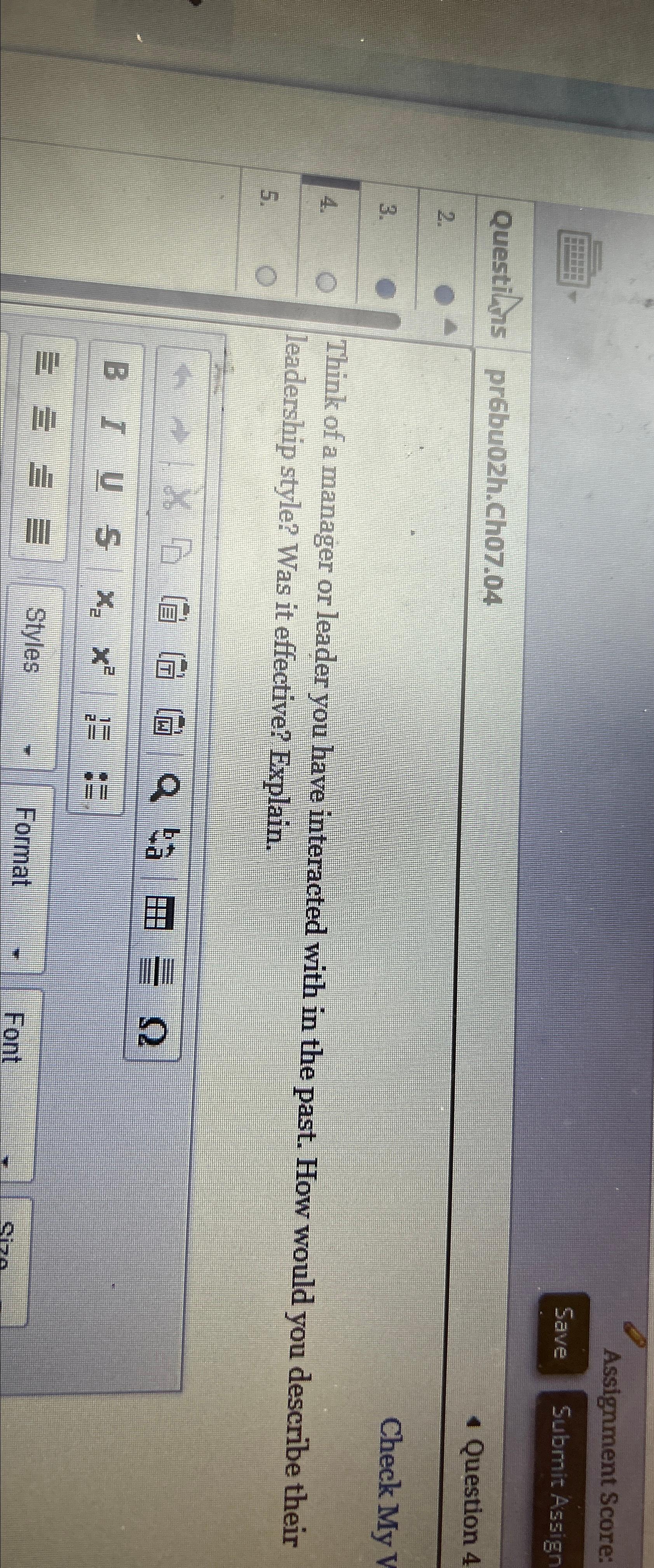  Assignment Score: Save Questilis pr6bu02h.Ch07.04 Question 4 2. 3. 4. Think