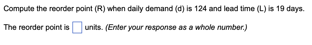 cost per order (S) is $60, the annual demand (D) is 160,000