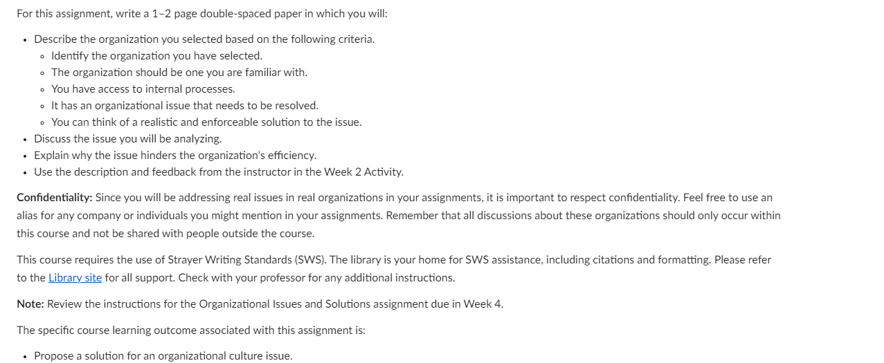  For this assignment, write a 1-2 page double-spaced paper in which