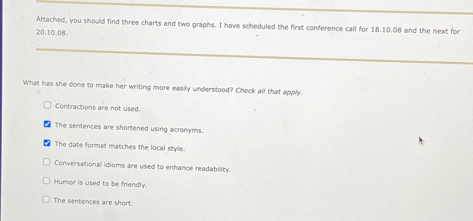  Attached, you should find three charts and two graphs. I have