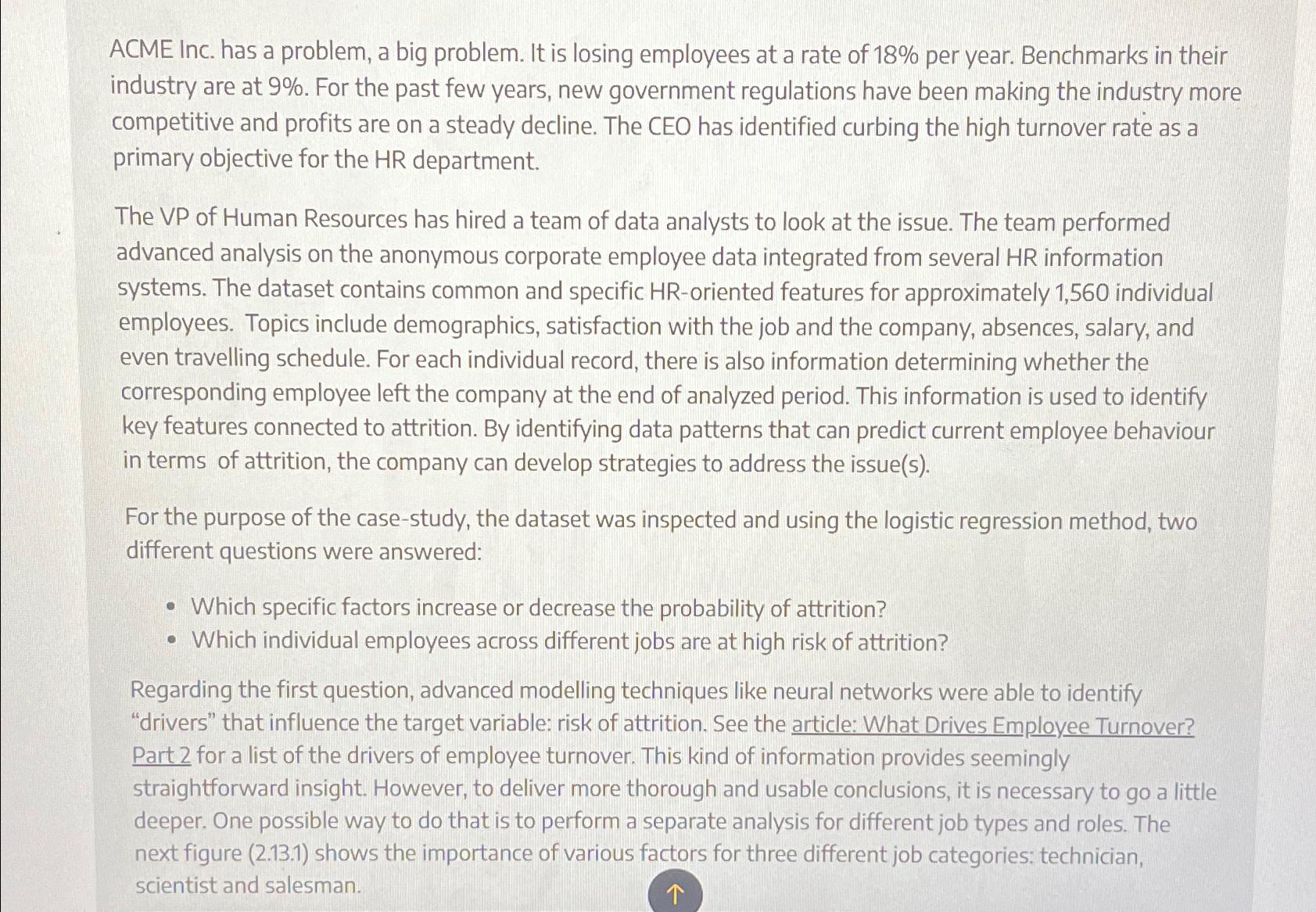  ACME Inc. has a problem, a big problem. It is losing
