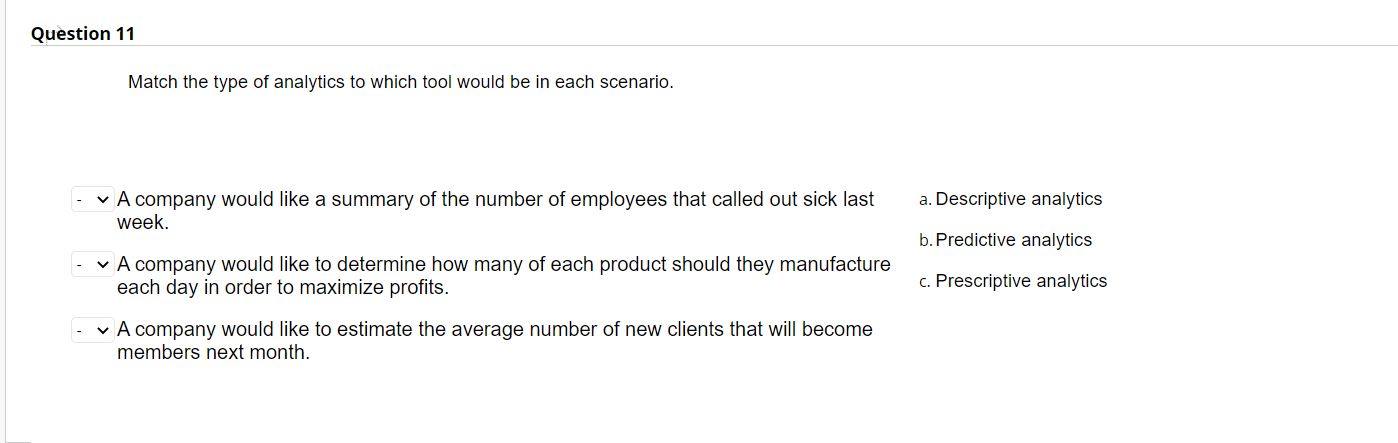  Match the type of analytics to which tool would be in