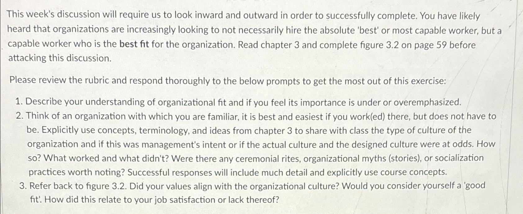  This week's discussion will require us to look inward and outward