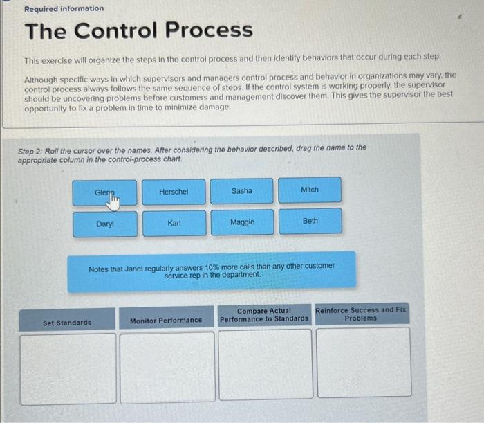  help This exercise will organize the steps in the control process