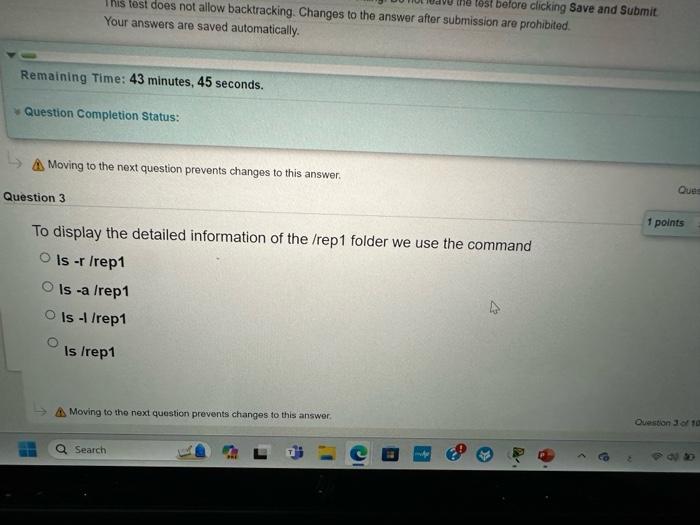  Inis test does not allow backtracking. Changes to the answer after