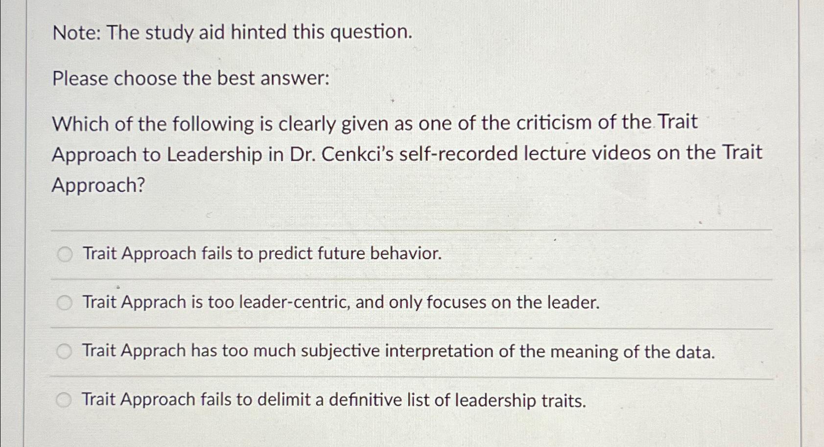  Note: The study aid hinted this question. Please choose the best