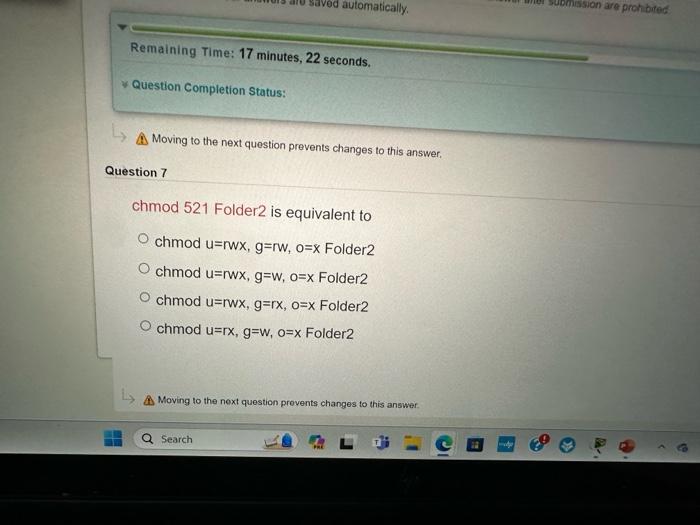  chmod 521 Folder 2 is equivalent to chmod u=rwx,g=rw,o=x Folder2 chmod