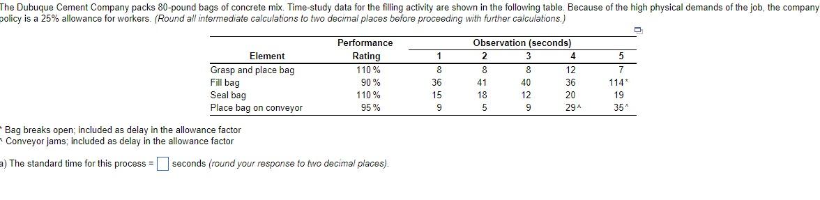  Bag breaks open; included as delay in the allowance factor Conveyor