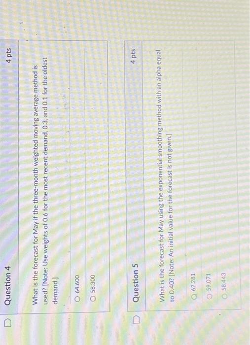 four months of this year are shown in the table below. Answer