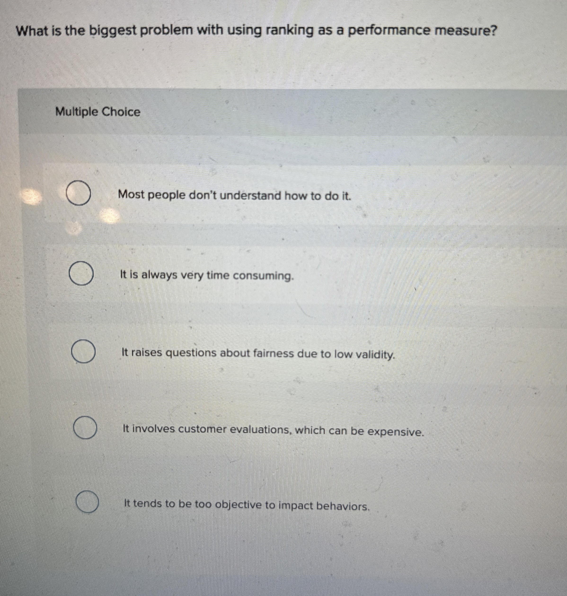  What is the biggest problem with using ranking as a performance