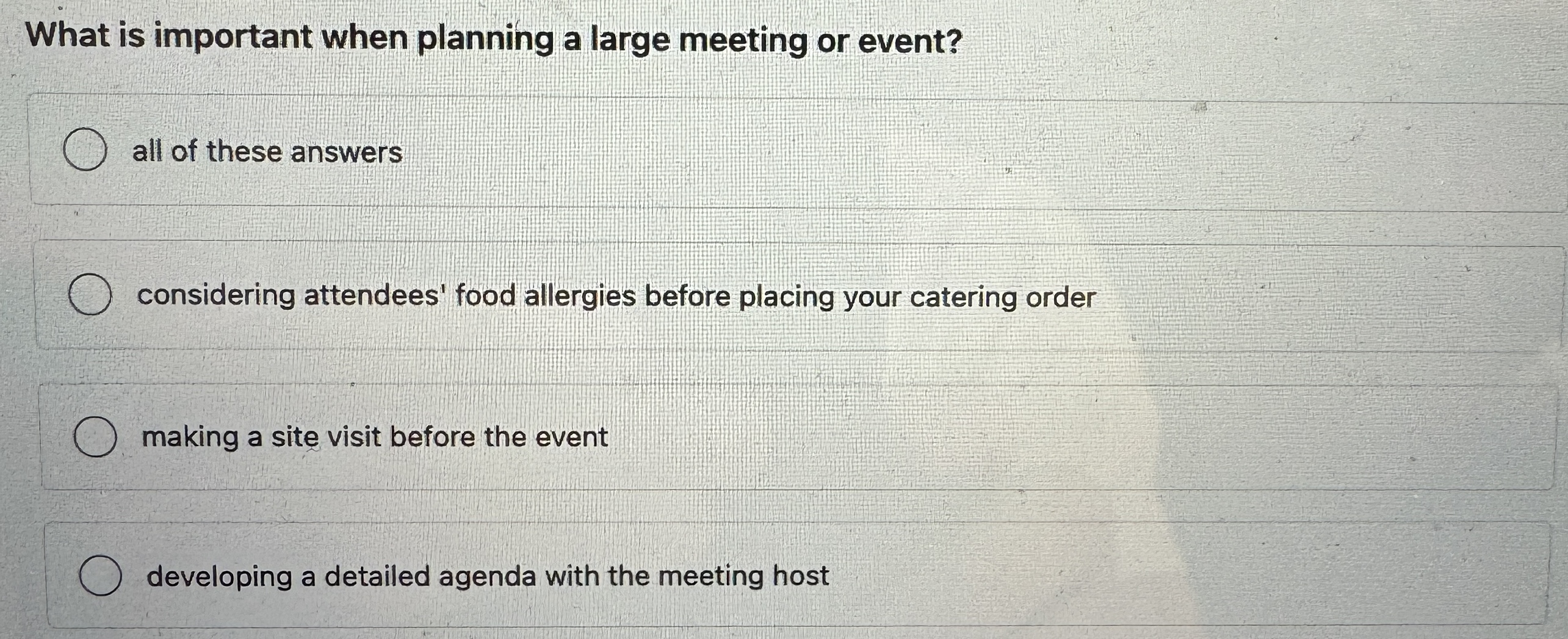 of these answers considering attendees' food allergies before placing your catering order