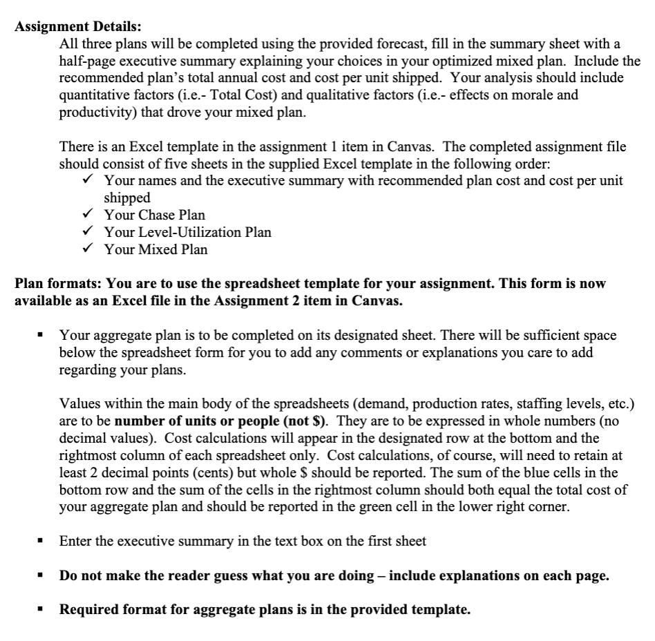 forecast, fill in the summary sheet with a half-page executive summary explaining