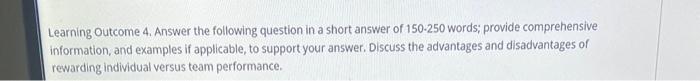  Learning Outcome 4. Answer the following question in a short answer