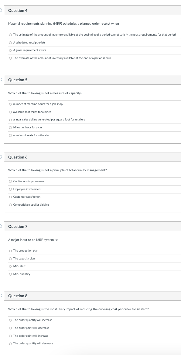 Material requirements planning (MRP) schedules a planned order receipt when Group
