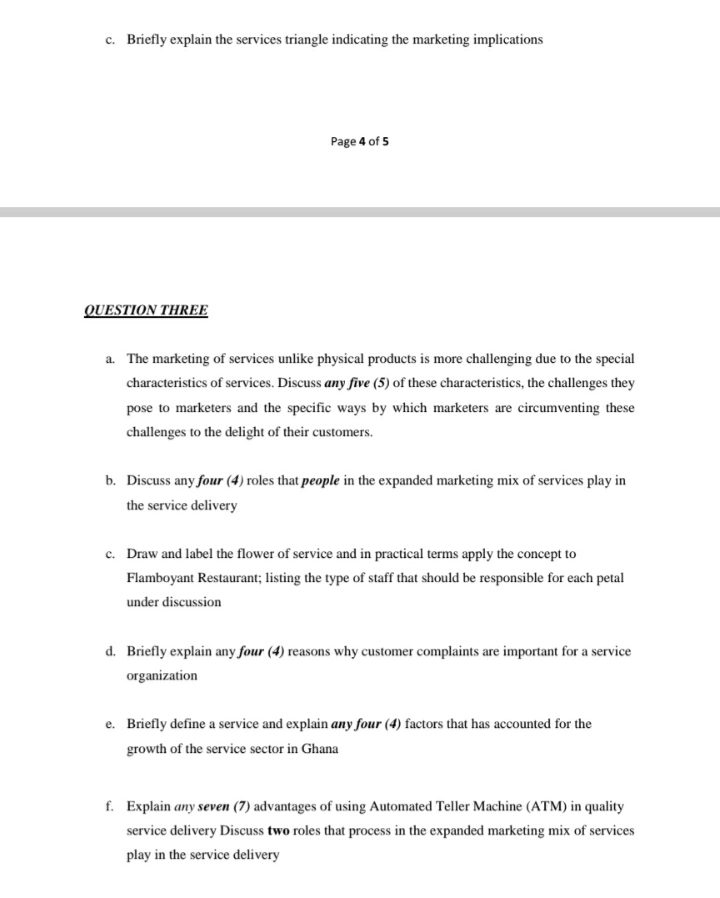  c. Briefly explain the services triangle indicating the marketing implications Page