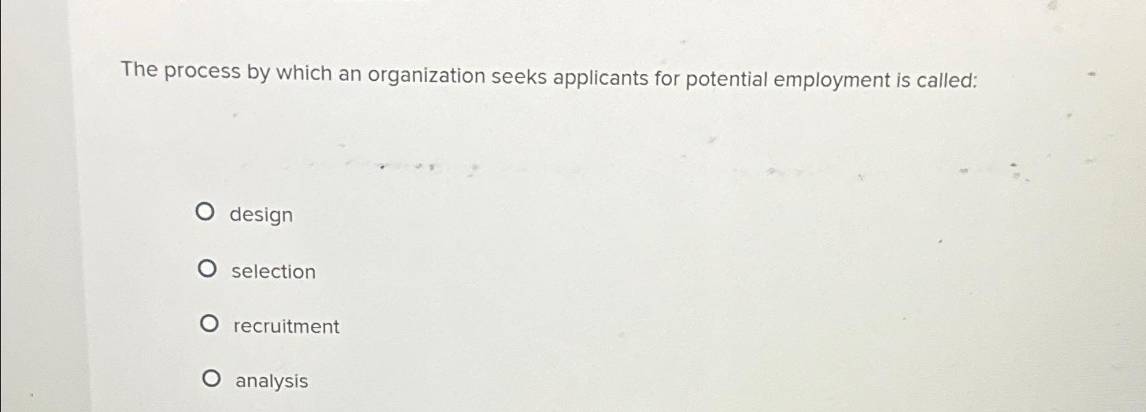  The process by which an organization seeks applicants for potential employment