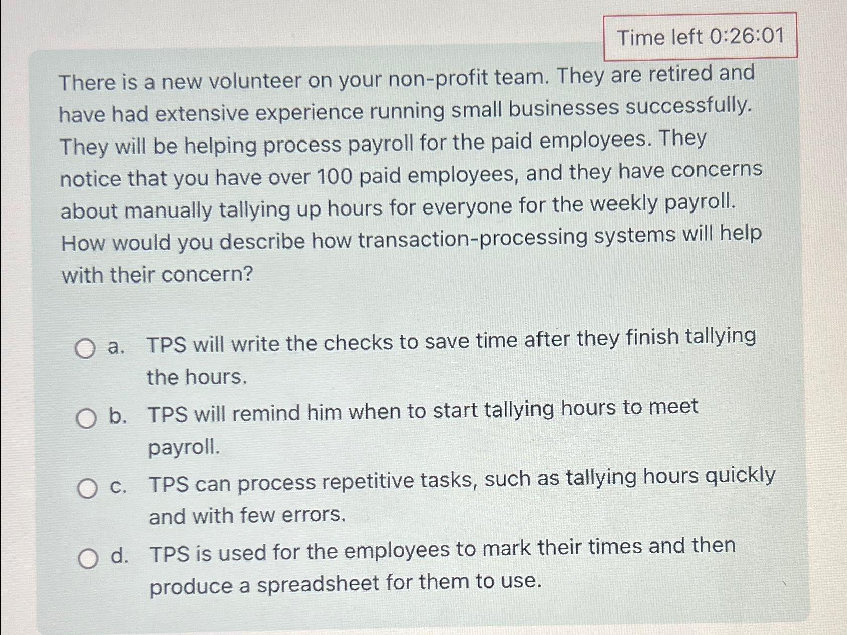  Time left 0:26:01 There is a new volunteer on your non-profit