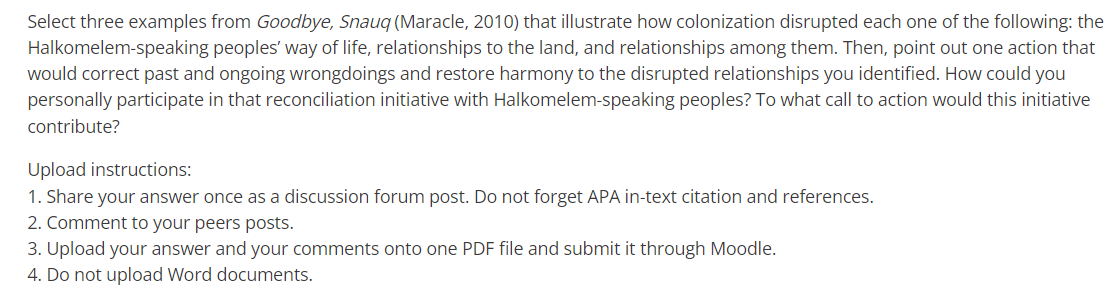 subject:Turtle Island, Canada, and the World Select three examples from Goodbye, Snauq