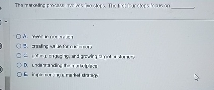  The marketing process involves five steps. The first four steps focus