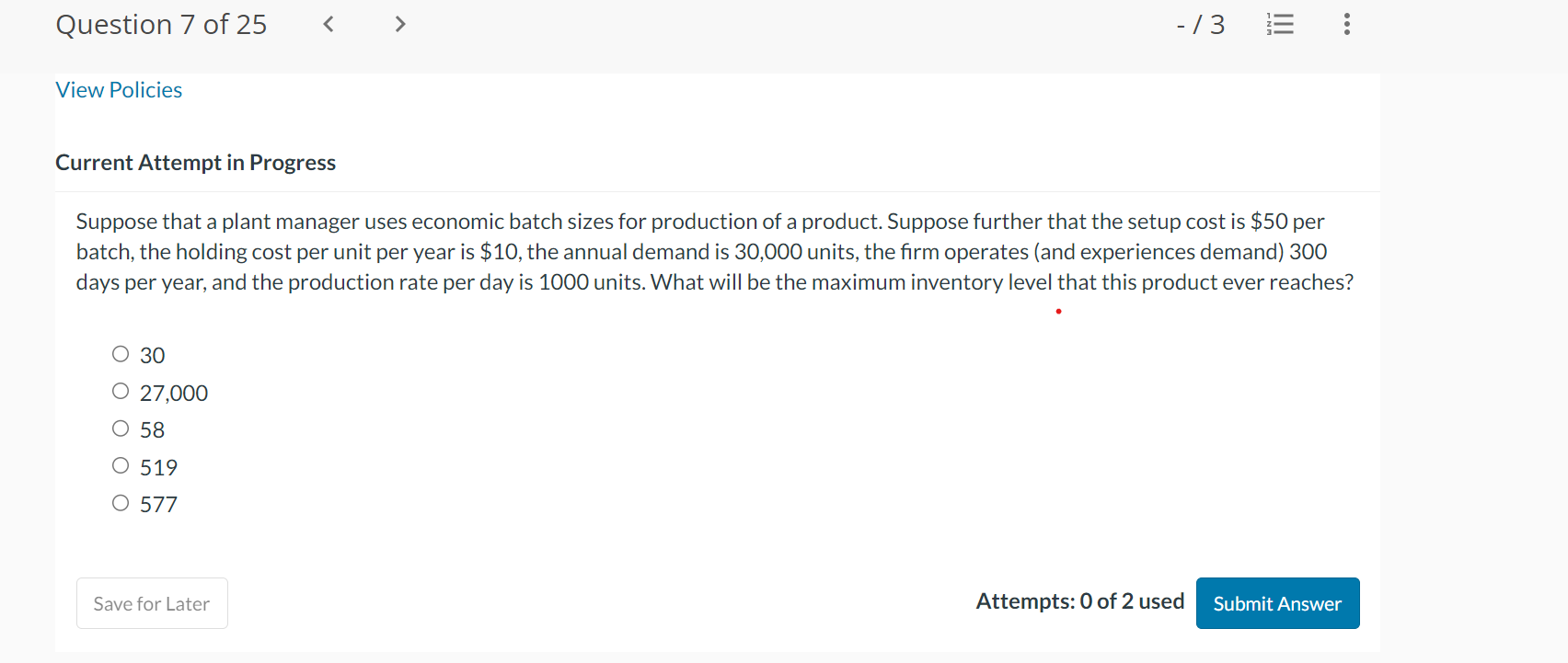 Suppose that a plant manager uses economic batch sizes for production
