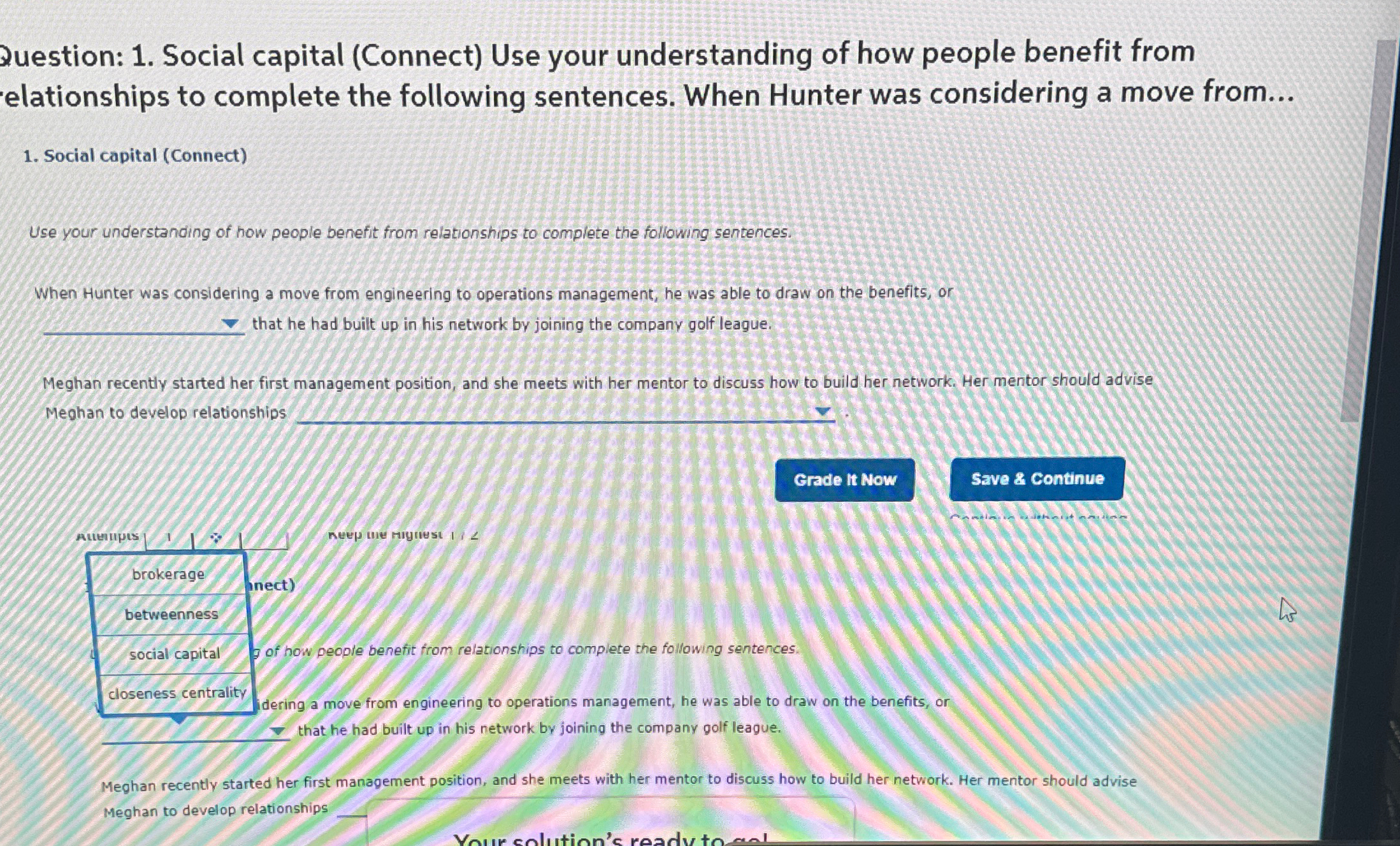  Question: 1. Social capital (Connect) Use your understanding of how people