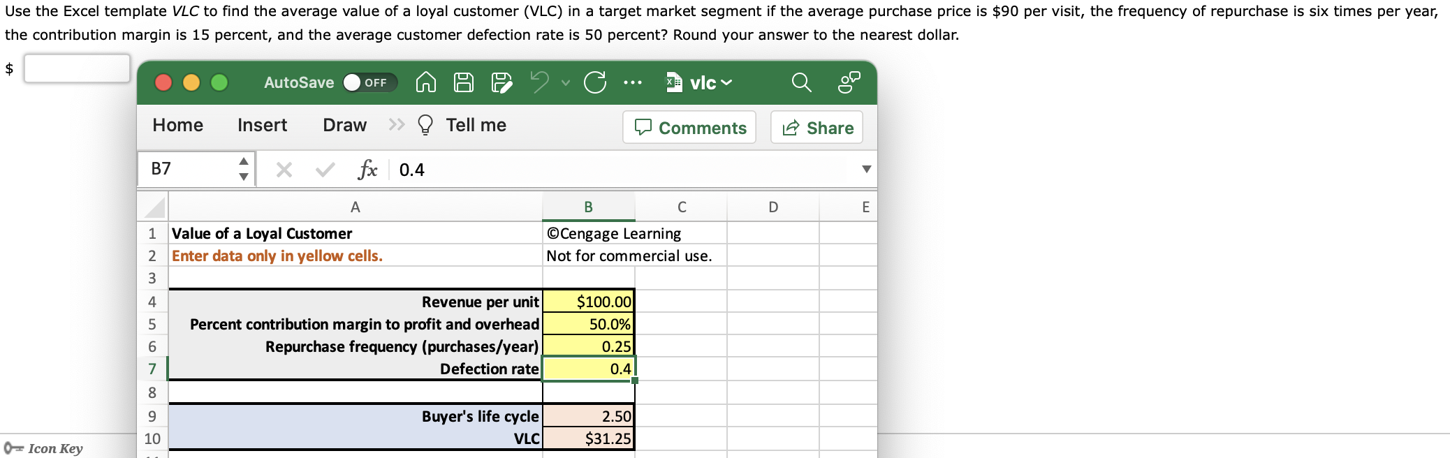  Use the Excel template VLC to find the average value of