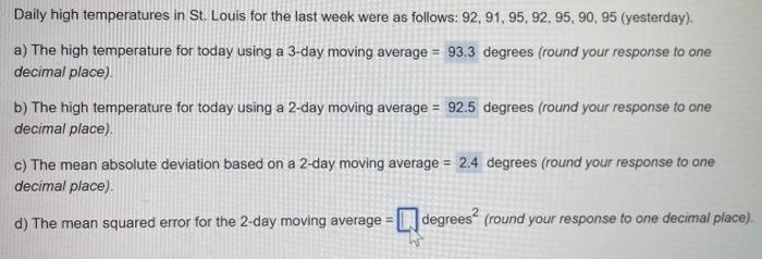  Please Do D AND Part E E) The Mean Absoulte Percent