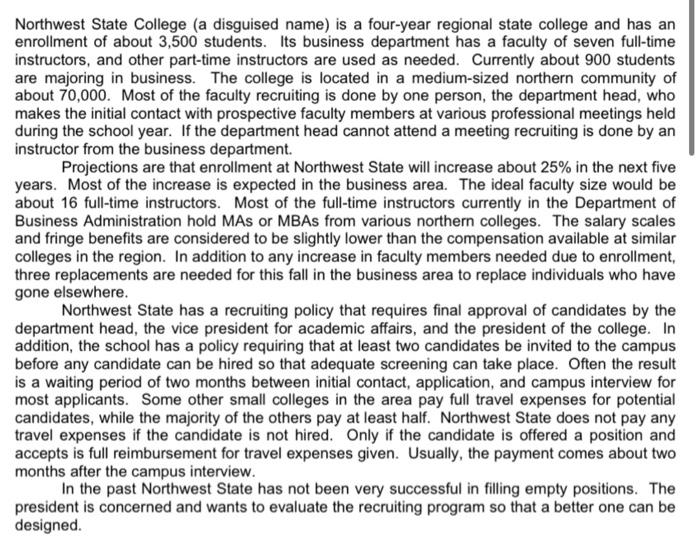  answer questions based on case study please Northwest State College (a