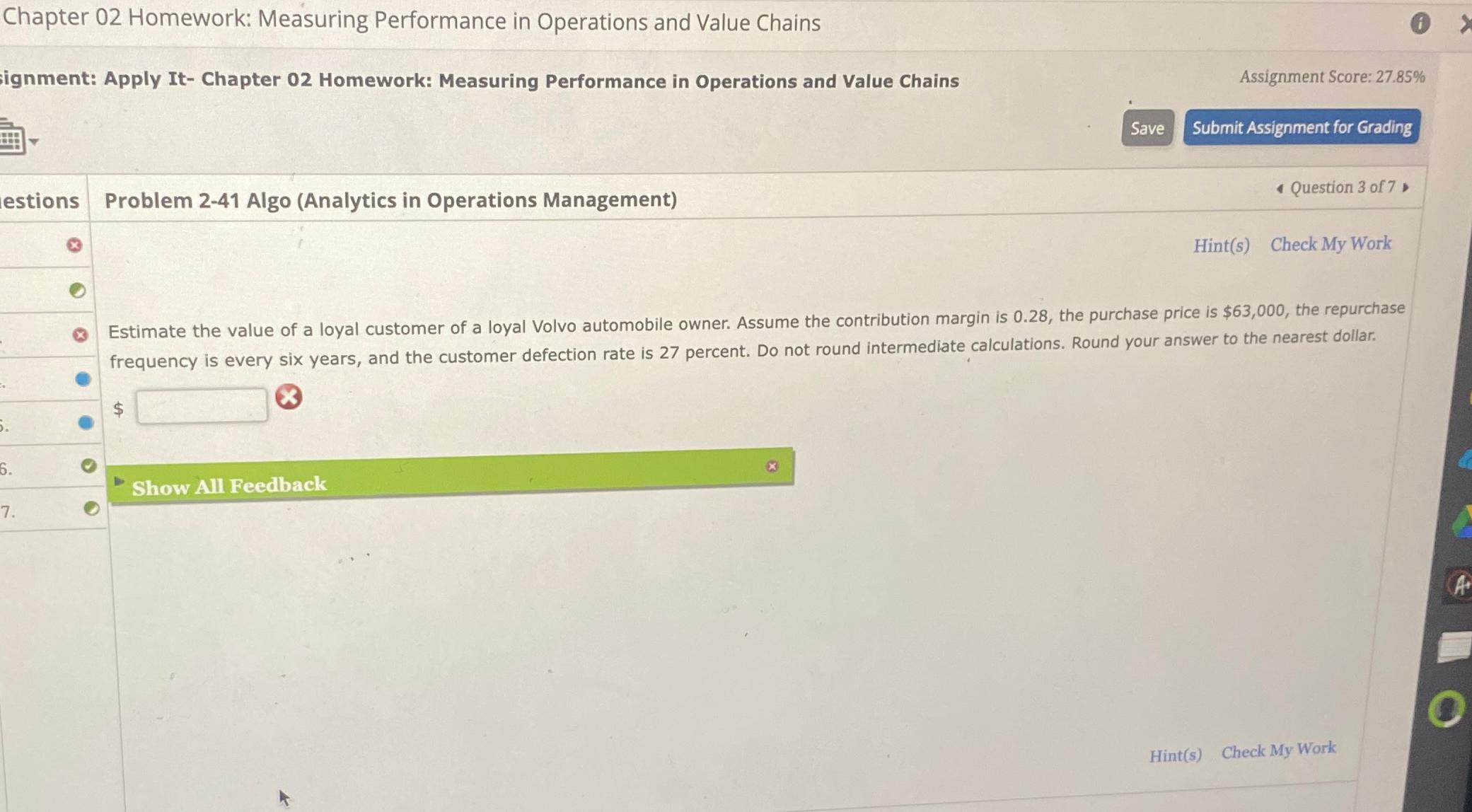  Chapter 02 Homework: Measuring Performance in Operations and Value Chains ignment: