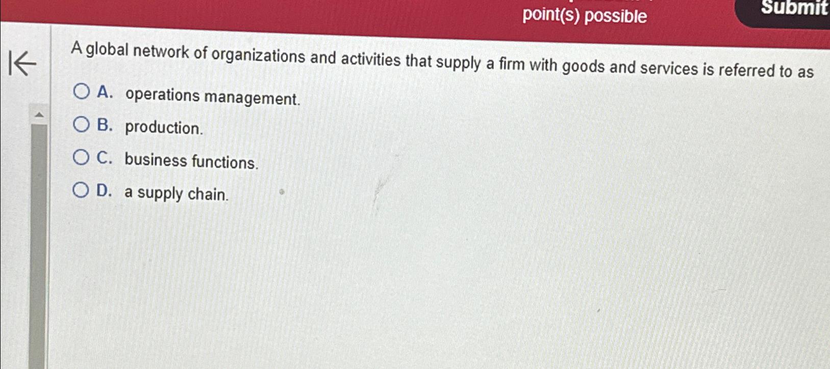  point(s) possible submit A global network of organizations and activities that