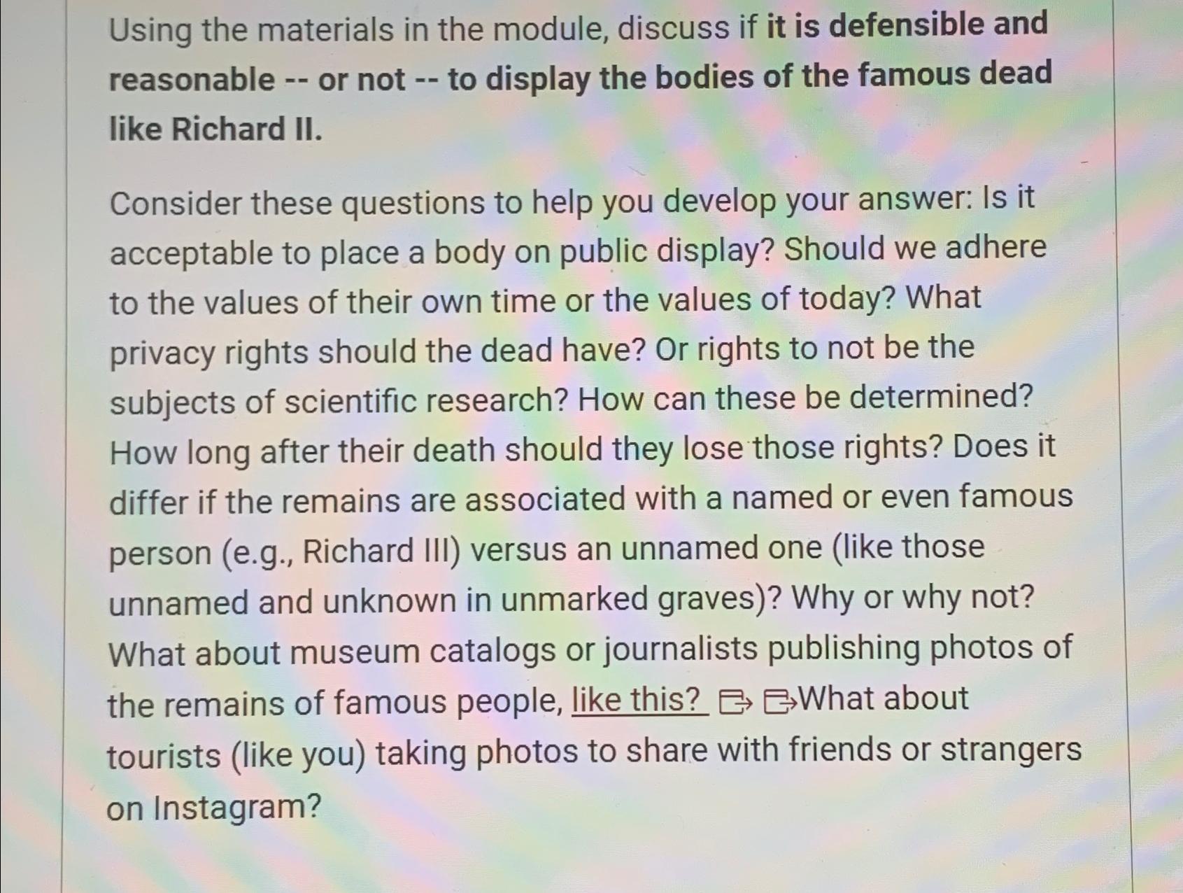  Using the materials in the module, discuss if it is defensible