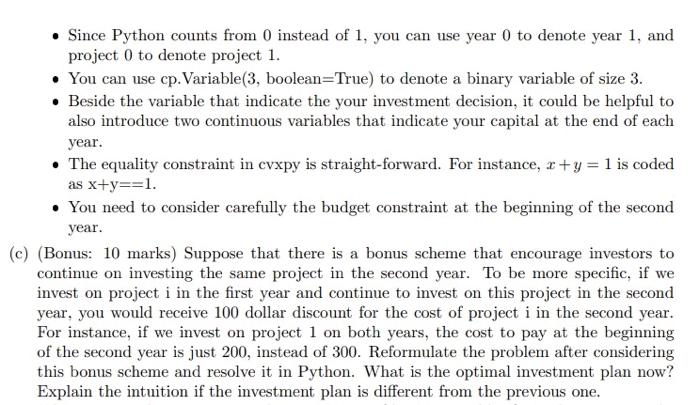 investment of projects over the next two years. For simplicity, we consider