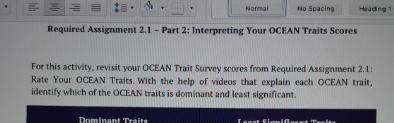  Required Assignment 2.1- Part 2; Interpreting Your OCFAN Traits Scores For